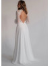 Long Sleeves Ivory Chiffon Lace Keyhole Back Wedding Dress